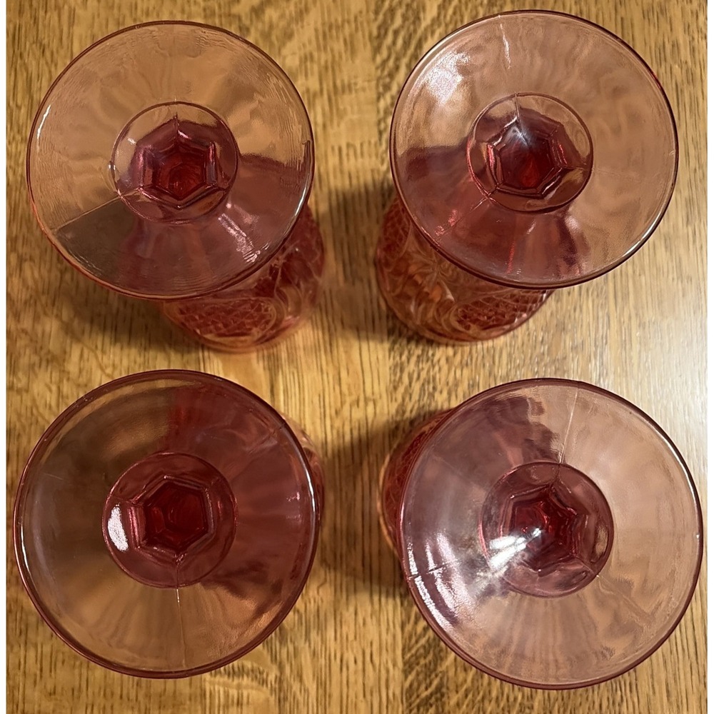 4 Fenton Pineapple Colonial Pink Water Wine  Goblets‎ 8 oz - Picture 4 of 4